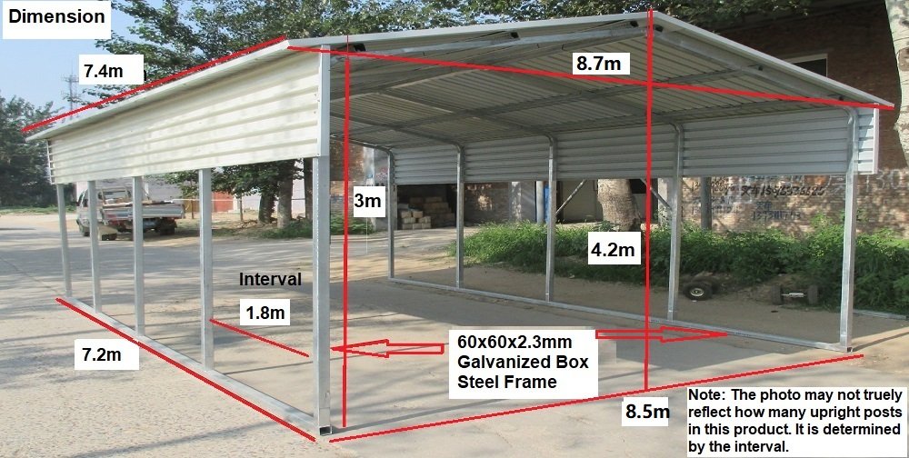 Portable Carport 8.5(W)x7.2(D)x4.2(H)m Gable Roof 4 Portable Carport 8.5Wx7.2Dx4.2Hm Gable Roof